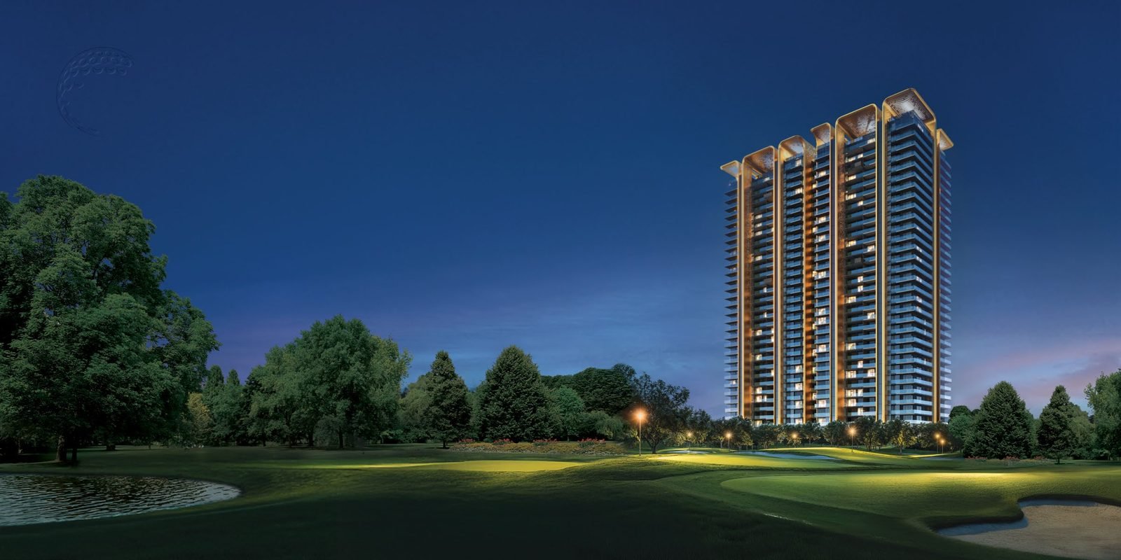 Tower at night overlooking the golf course