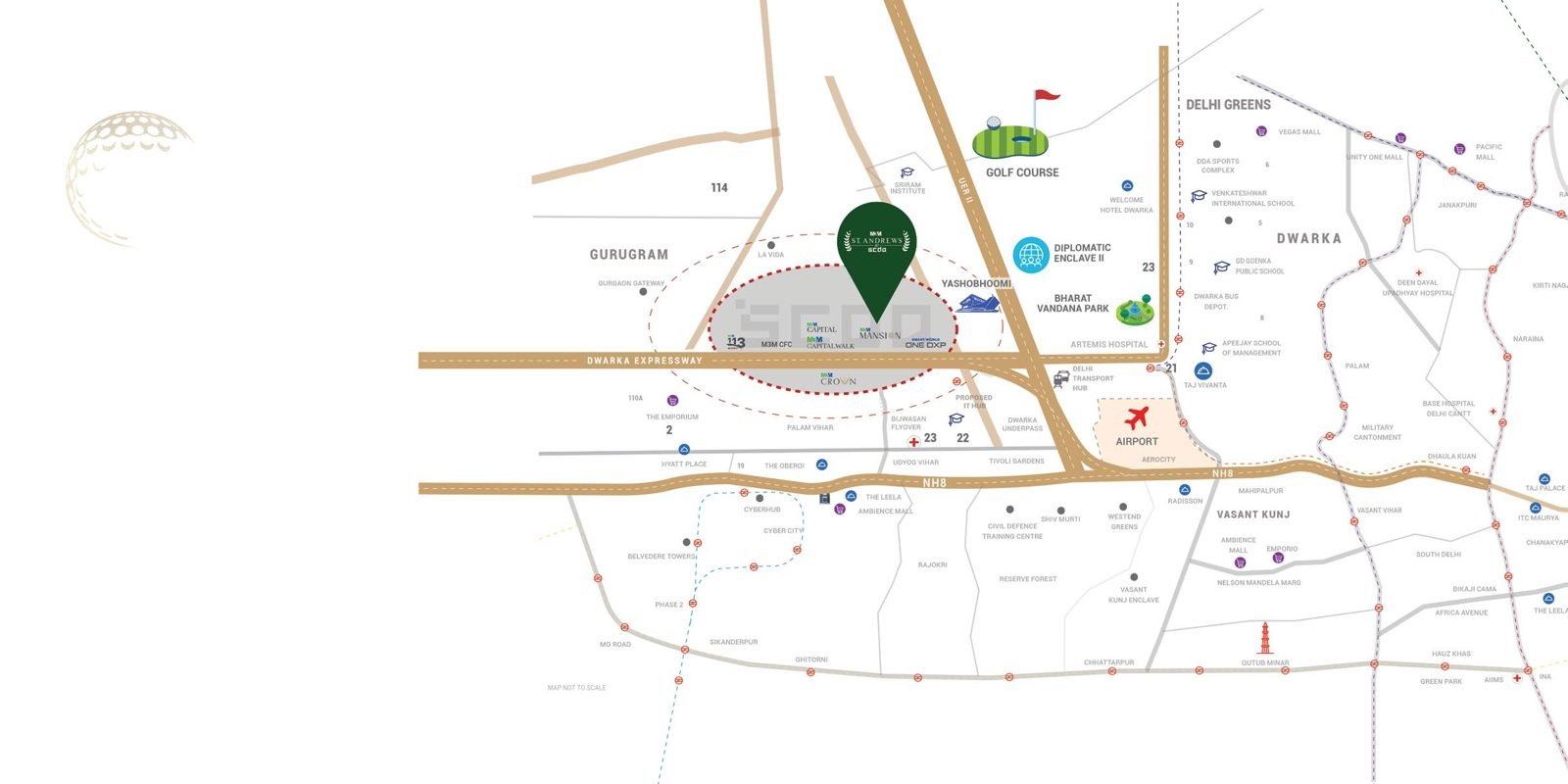 Location map of M3M St. Andrews at SCDA, Gurugram