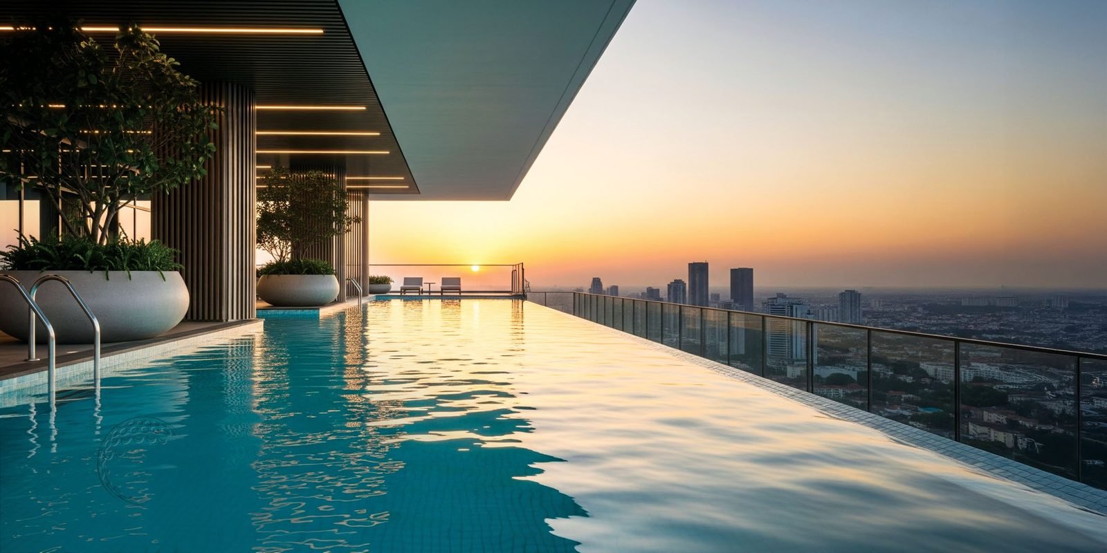 Rooftop infinity pool at sunset