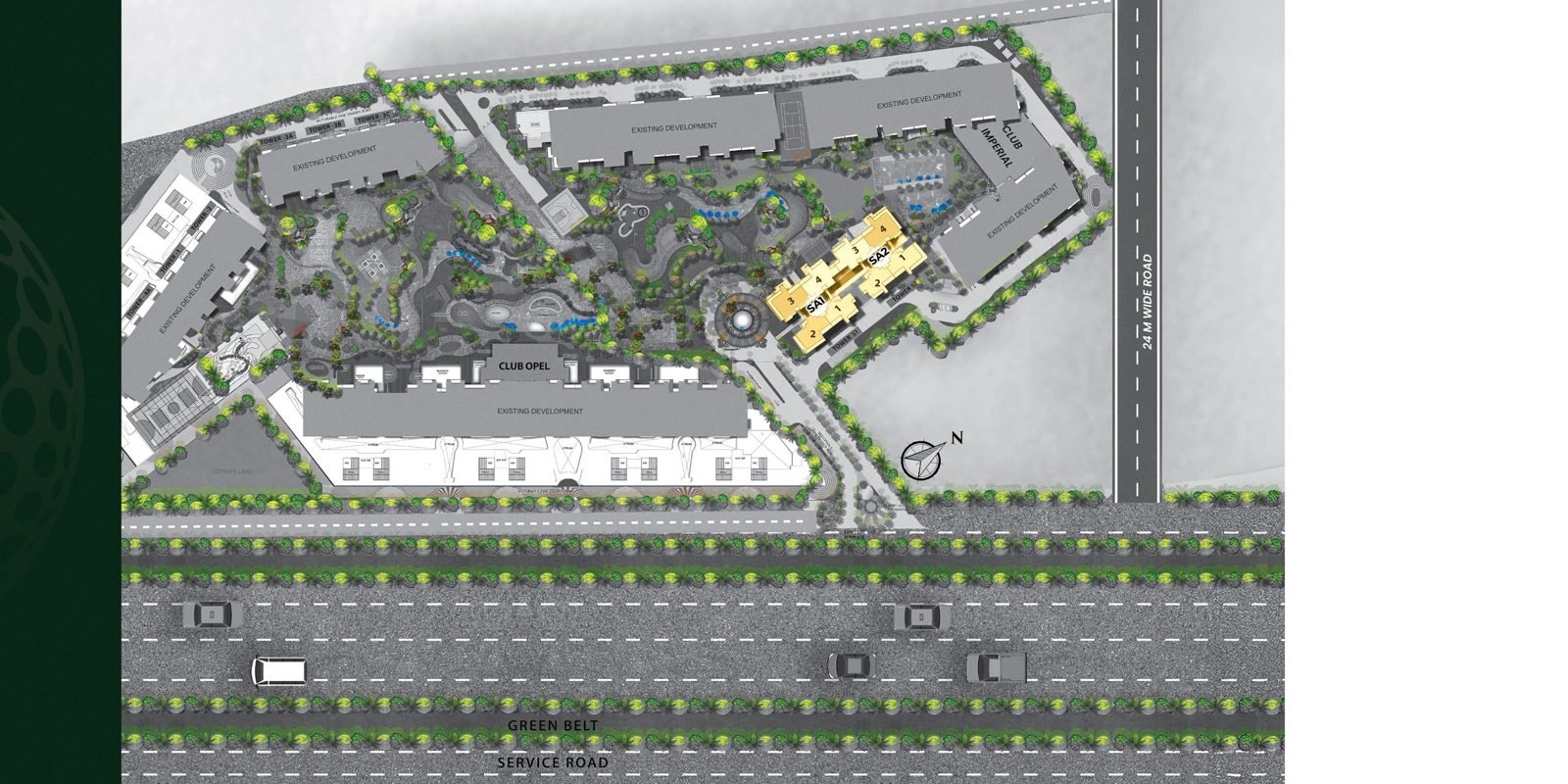 Site plan showing tower placement within SCDA