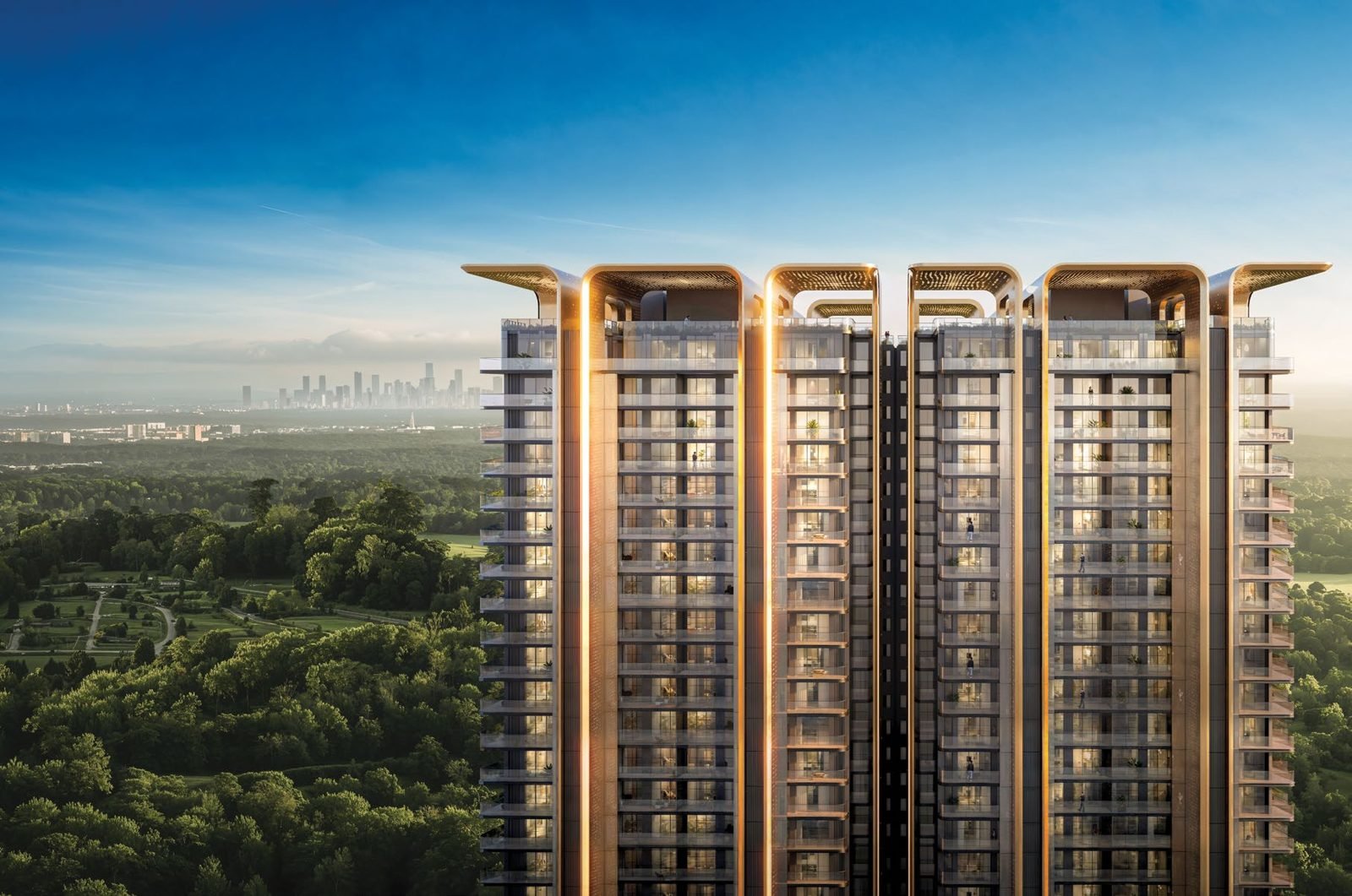 Aerial view of twin towers