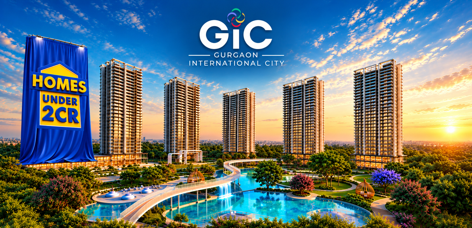 M3M Forestia West — forest themed towers and central landscape at Gurgaon International City (GIC), Dwarka Expressway, Gurugram
